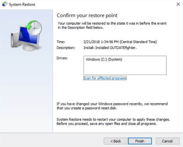 Tạo Điểm khôi phục tài liệu (Restore Point) trong Windows 