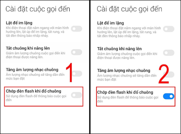 Bật mục Chớp đèn flash khi đổ chuông