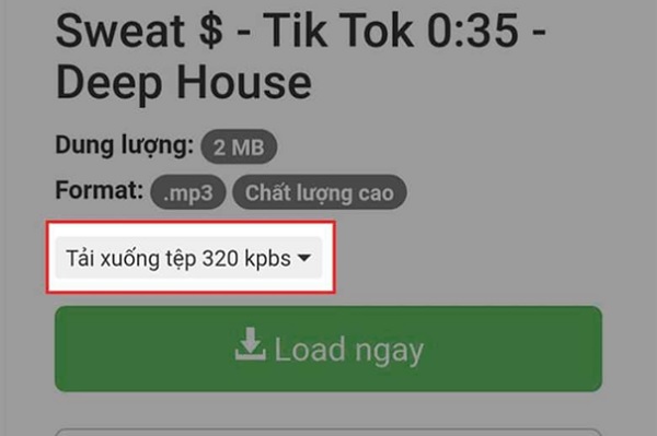 Chọn chất lượng tệp âm thanh là MP3 320 Kbps