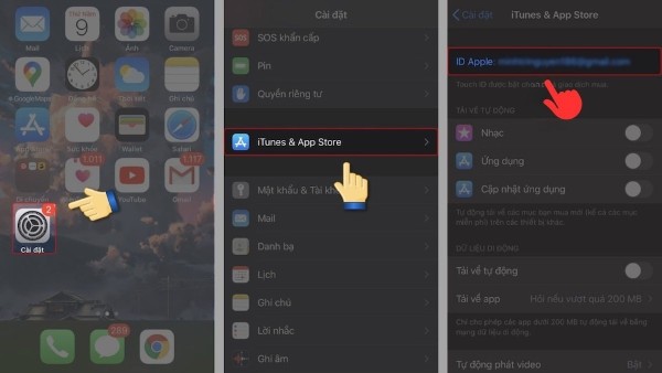 Chọn "iTunes & App Store," rồi nhấn vào "ID Apple" 