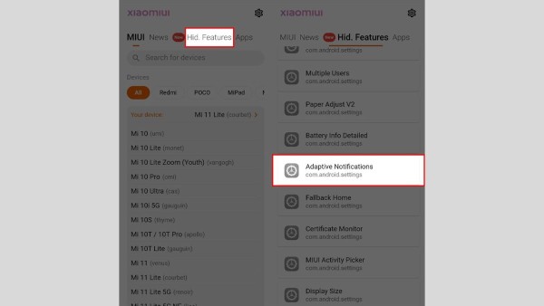 Chọn mục Adaptive Notifications để truy cập Thông báo nâng cao