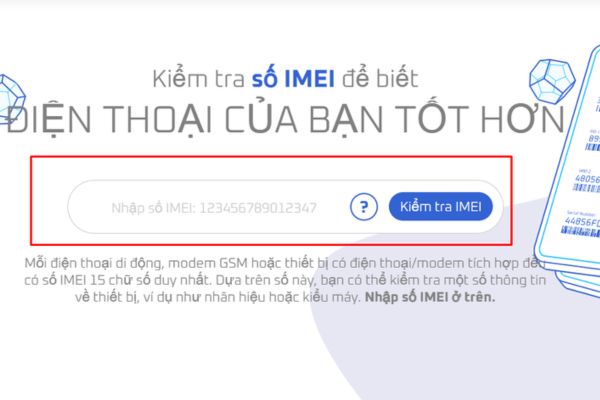 Dán mã IMEI vào website imei.info