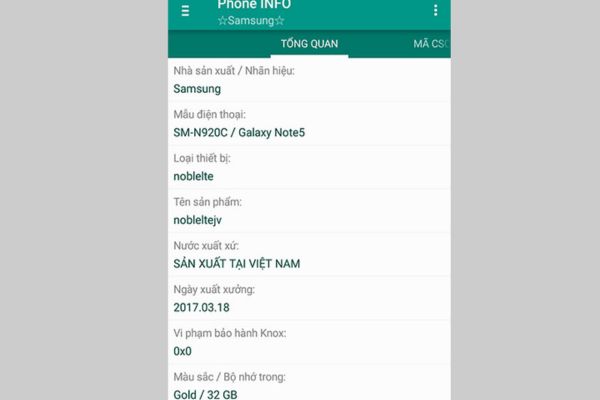Cách kiểm tra xuất xứ điện thoại Samsung bằng Phone Info