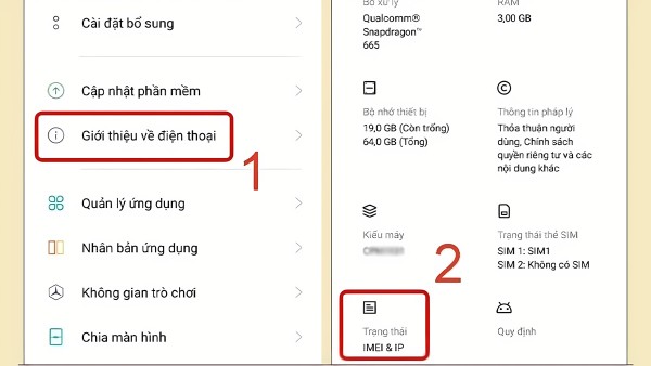 Mở Giới thiệu về điện thoại → Trạng thái → IMEI1
