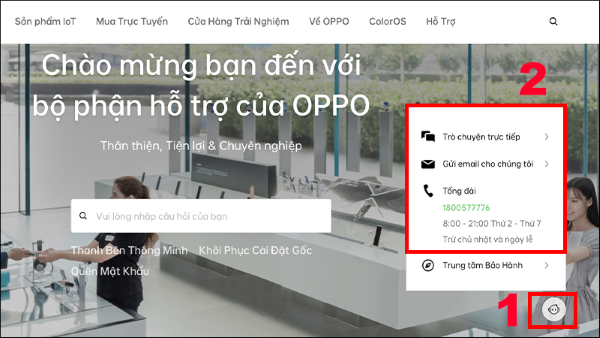 Chọn hình thức tư vấn trực tuyến qua website Oppo