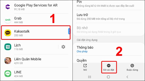 Chọn app muốn xóa → nhấn Gỡ cài đặt