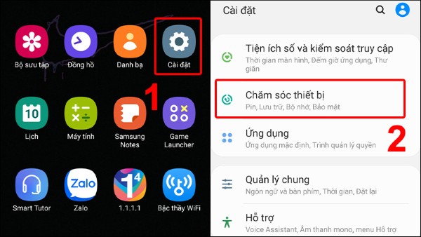 Chọn Chăm sóc thiết bị
