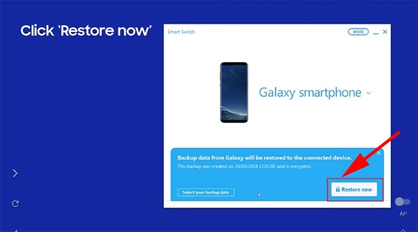 Nhấn Restore Now để khôi phục thiết bị
