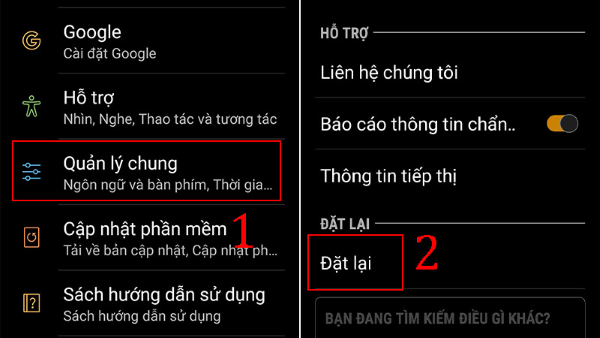 Vào Cài đặt → Quản lý chung → Đặt lại