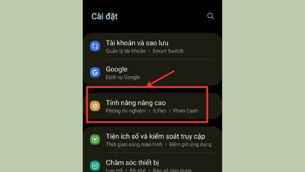 Chọn Tính năng nâng cao