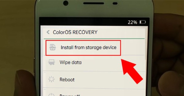 Chọn lệnh Install from storage device
