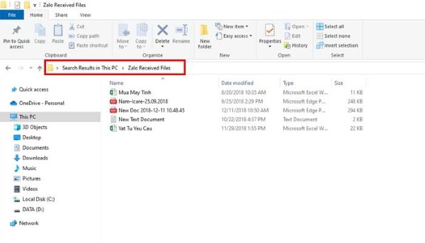 Ứng dụng mặc định lưu tại thư mục trên PC có tên Zalo Received Files