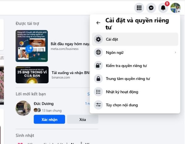 Gỡ liên kết qua Cài đặt trên Facebook
