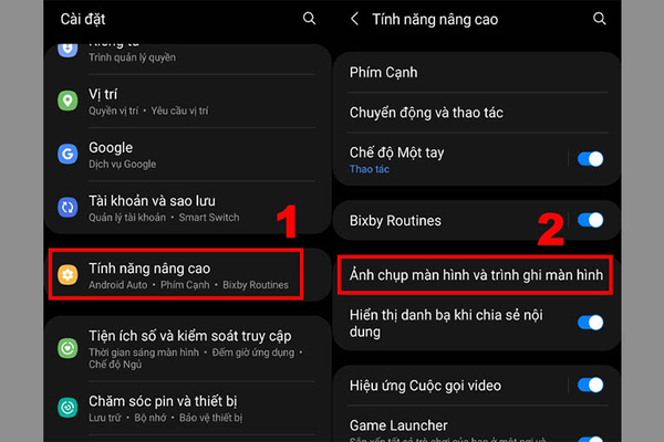 Chọn Ảnh chụp màn hình và Trình ghi màn hình