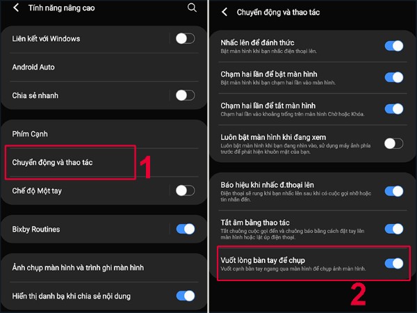 Chọn Vuốt lòng bàn tay để chụp