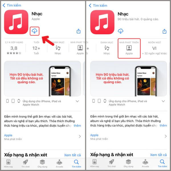 Nhấn Tải về để khôi phục ứng dụng