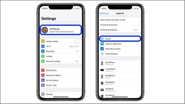Chọn tài khoản cá nhân → iCloud