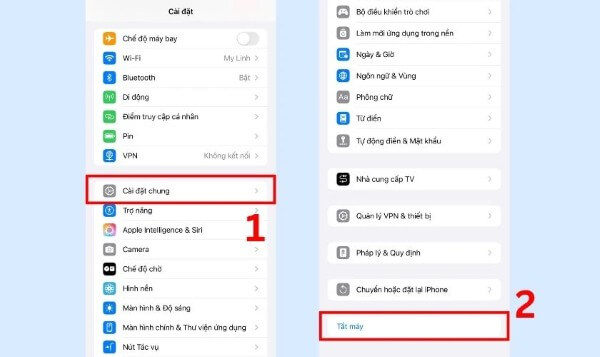 Chọn Cài đặt chung → nhấn Tắt máy
