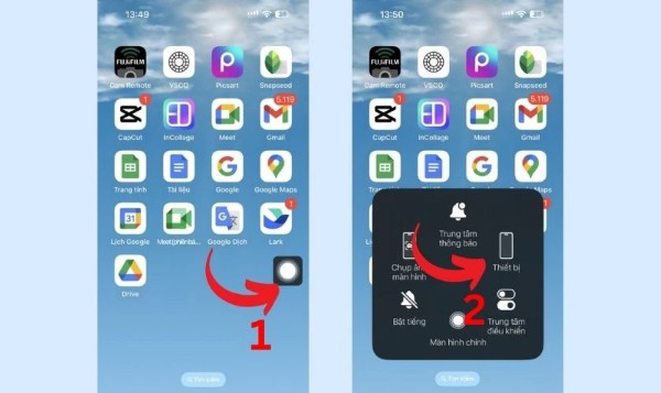 Nhấn Assistive Touch → Chọn Thiết bị