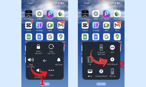 Chọn Thêm → Khởi động lại