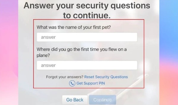 Nhập đúng ngày sinh và trả lời các câu hỏi bảo mật