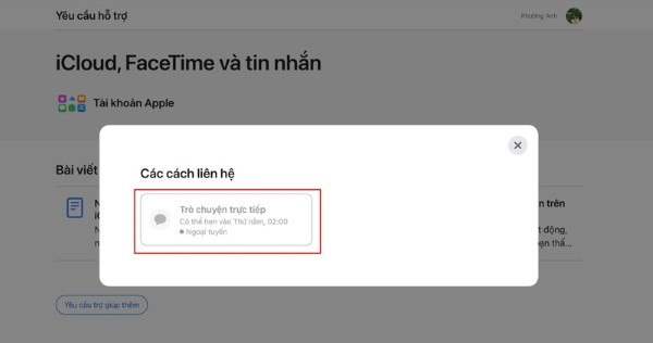 Tiến hành liên hệ để được hỗ trợ trực tiếp
