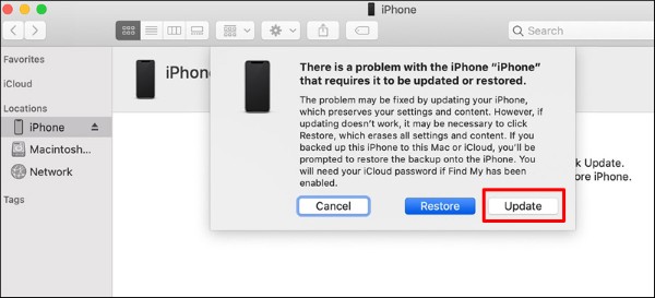 Chọn Update để cài lại iOS cho iPhone