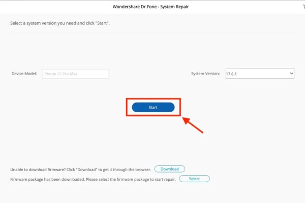 Nhấn Start và chờ hoàn tất sửa chữa