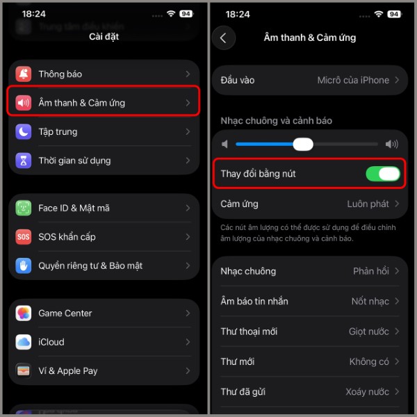 Chọn Âm thanh & Cảm ứng 