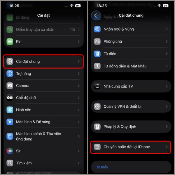 Mở Cài đặt → Cài đặt chung