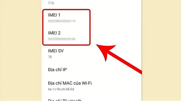 Tìm xem mục IMEI