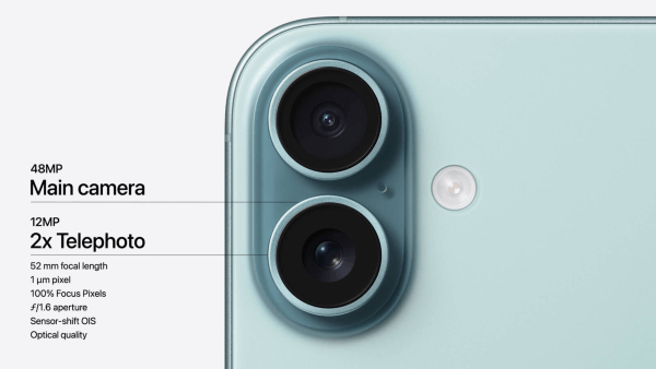 iPhone 16 sở hữu camera chính 48MP và camera góc siêu rộng 12MP