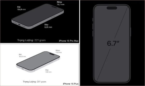 So sánh iPhone 15 Plus và 15 Pro Max về kích thước