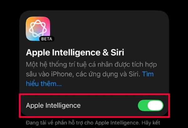 Bật công tắc Apple Intelligence