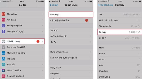 Mở Cài đặt → Cài đặt chung → Giới thiệu