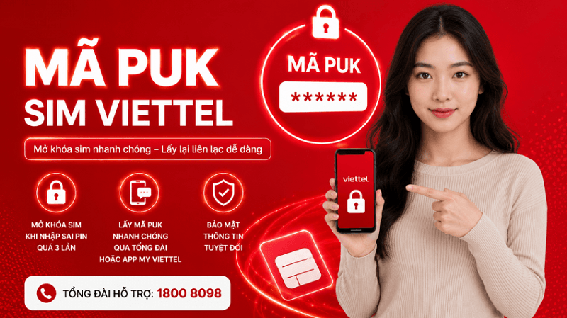 Mã PUK được sử dụng để mở khóa SIM khi mã PIN điện thoại bị nhập sai quá số lần 