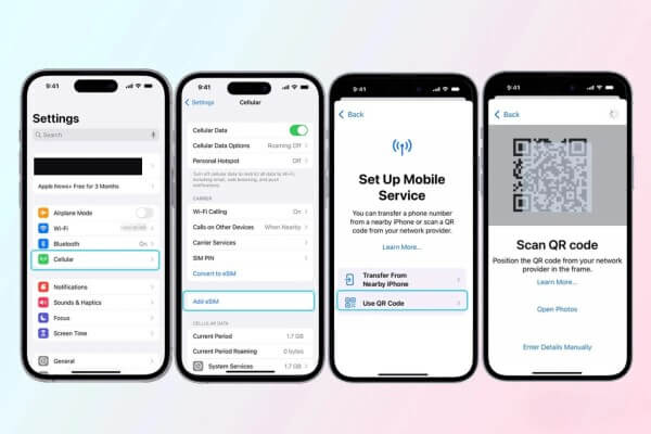 Các bước quét mã QR để cài eSIM Viettel trên iPhone